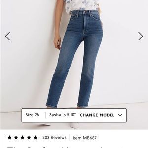 Madewell Perfect Vintage Jeans in Maplewood Wash worn once. No original tags.